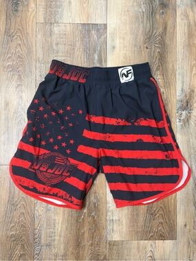 Nearfall - Men’s Red and Navy Athletic, Wrestling Shorts, Size Medium